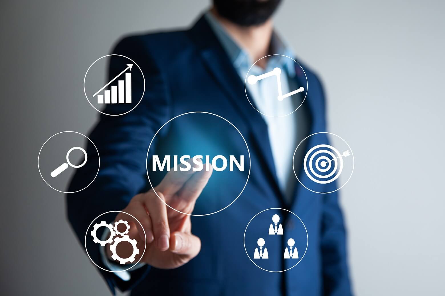 man touching mission text screen